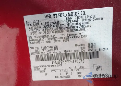2013 Ford Taurus Sel z USA, uszkodzony, nr VIN 1FAHP2H80DG170575